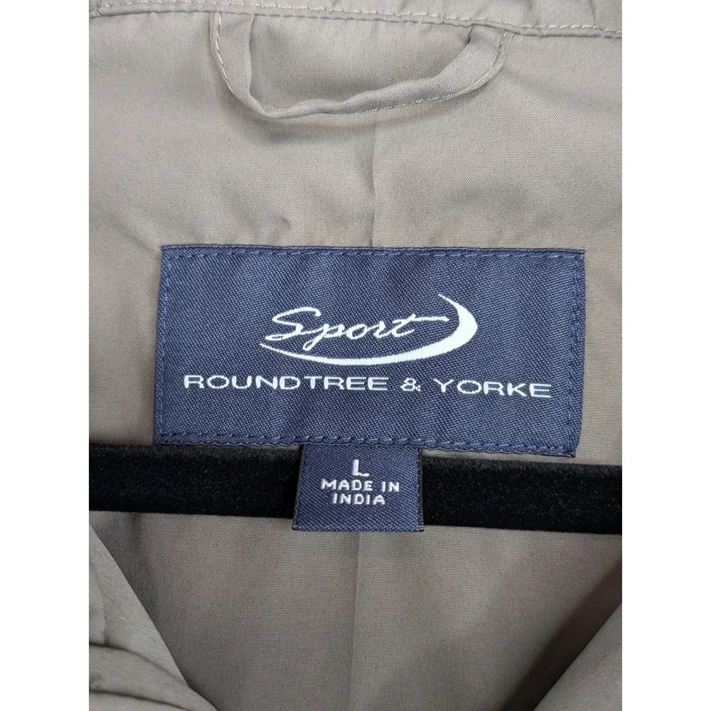 Roundtree & Yorke Mens Windbreaker L Taupe Quarter Zip Hooded Rain Jacket Sport
